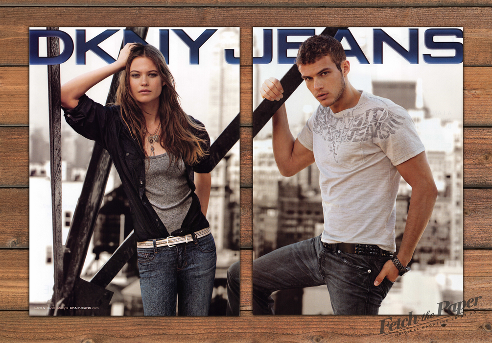 DKNY Jeans Denim Couple City Rooftop Fashion Print Ad 2008 2000s (2pgs)