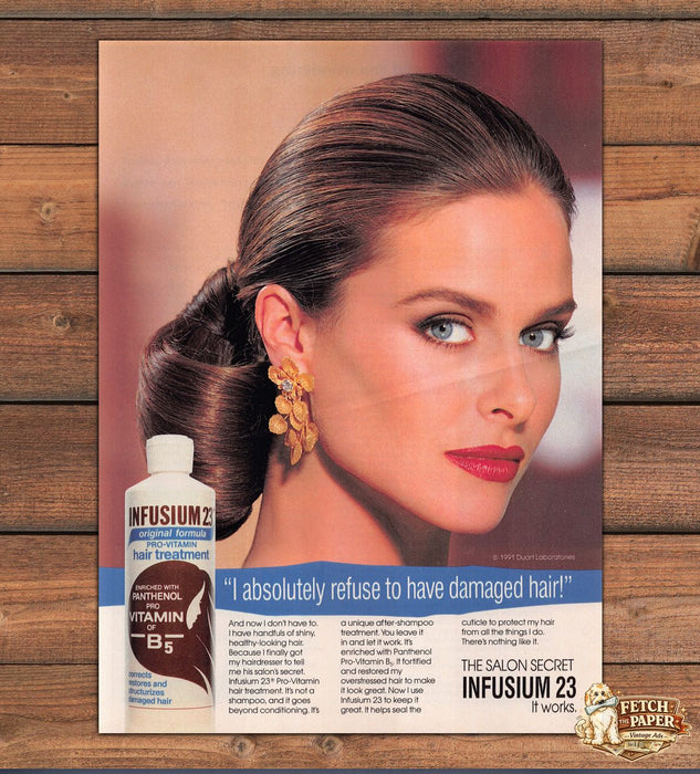 Infusium 23 Hair Treatment Refuse Damaged Hair Updo Print Ad 1991 1990s