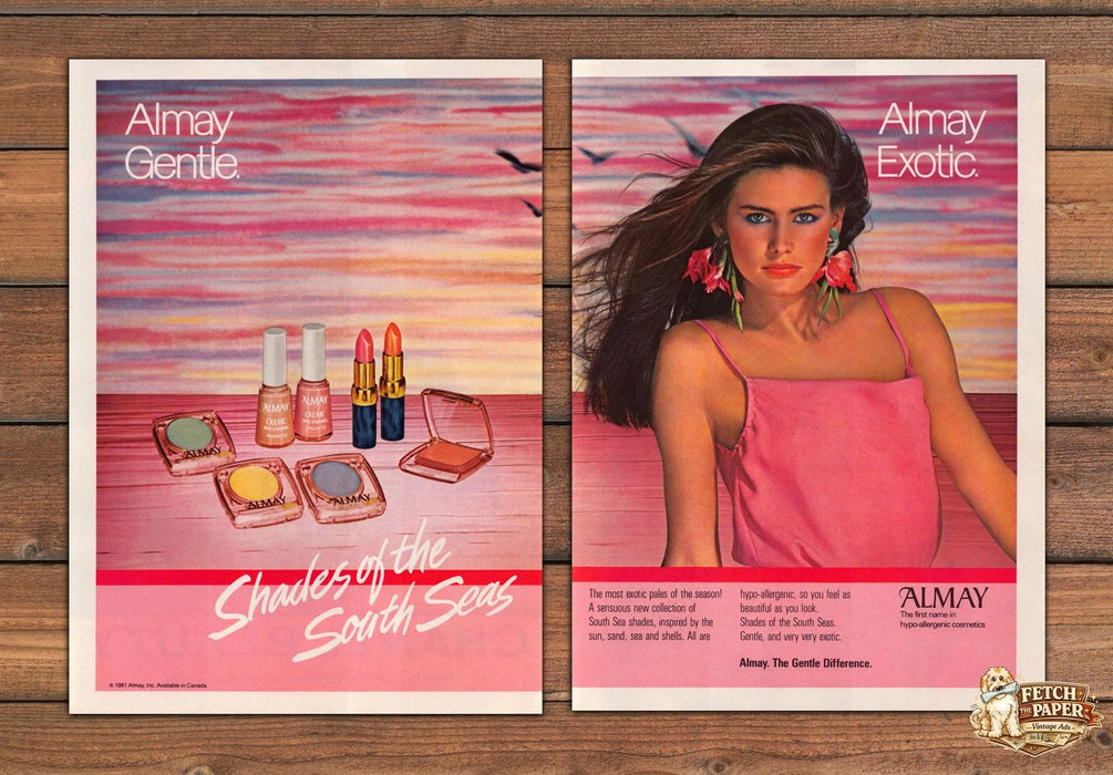 Almay Gentle Exotic Shades Of The South Seas Print Ad 1981 1980s (2 pgs)