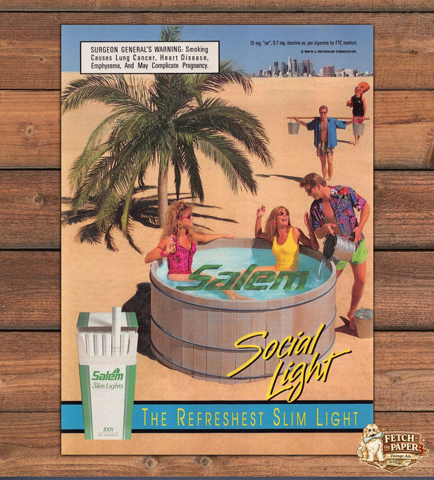 Salem Slim Lights Social Light Hot Tub Desert Palm Print Ad 1991 1990s
