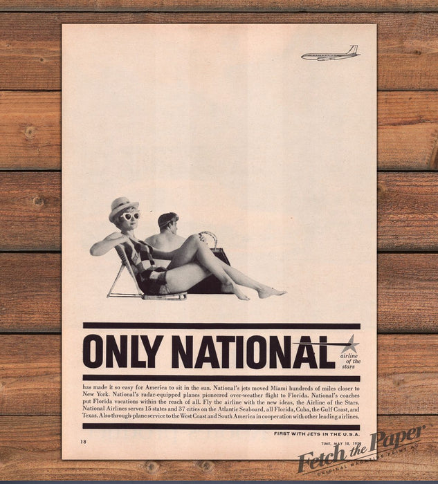 National Airlines Sit In The Sun Swimsuit Bare Legs Print Ad 1959 1950s