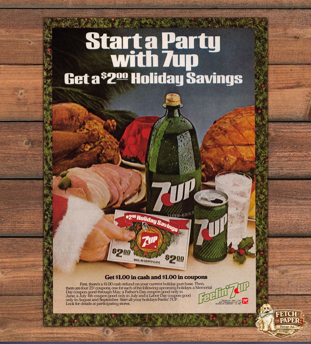 7up Feelin 7up Start a Party Christmas Holiday Soda Print Ad 1981 1980s