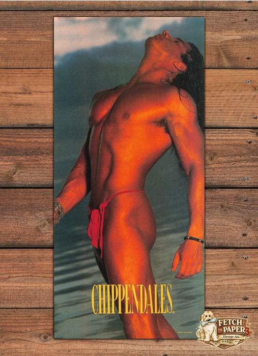 Chippendales Male Dancer Red Thong Wet Muscular Physique Print Ad 1991 1990s