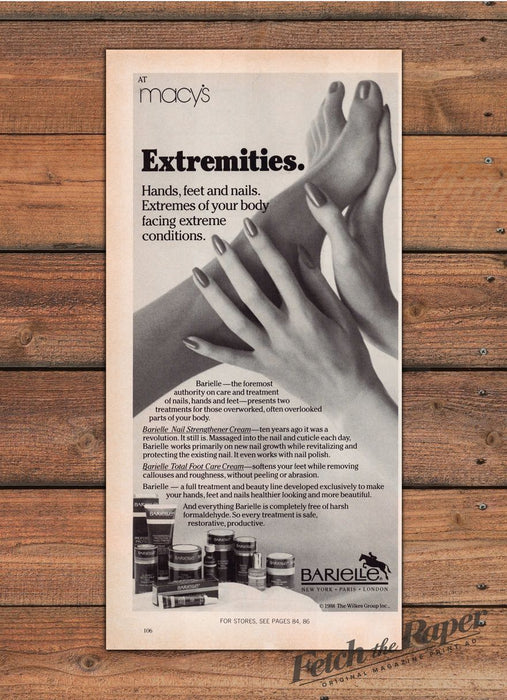 Barielle Extremities Hands Feet Nails Nail Strengthener Foot Print Ad 1988 1980s