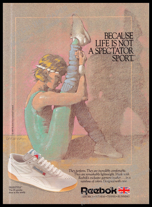 Reebok Freestyle Aerobic Shoe 1980s Print Advertisement Ad 1985 Illustration