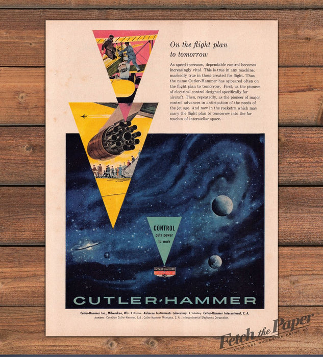Cutler-Hammer On The Flight Plan To Tomorrow Biplane Rocket Print Ad 1959 1950s