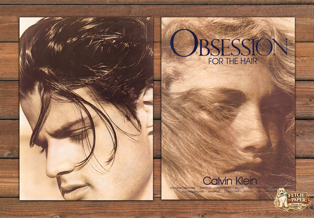 Calvin Klein Obsession for the Hair Windswept Print Ad 1988 1980s (2pgs)