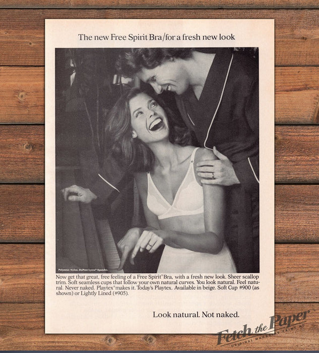 Playtex Free Spirit Bra Black White Photo Couple Piano Print Ad 1980 1980s