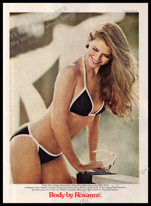 Body By Roxanne Swimwear Blonde Sexy Legs 1980s Magazine Print Ad 1981