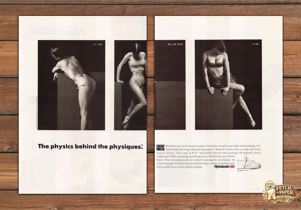 Reebok Energy Return Physics Behind Physiques Legs Print Ad 1989 1980s (2 pgs)