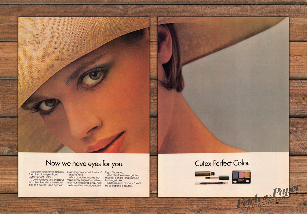 Cutex Perfect Color Eyes For You Straw Hat Eyeshadow Print Ad 1985 1980s (2pgs)