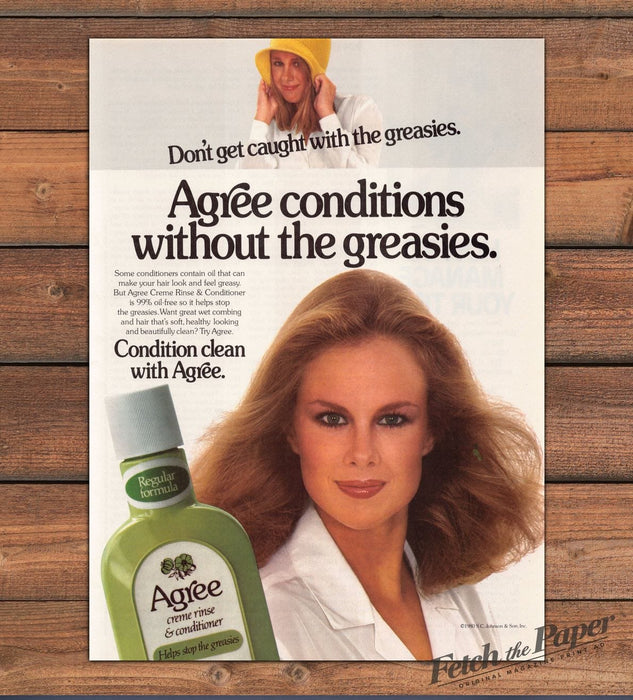 Agree Creme Rinse Conditioner Blonde Big Hair Bottle Print Ad 1980 1980s