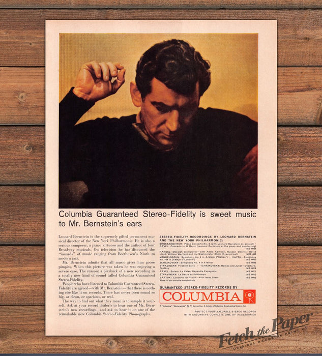 Columbia Stereo-Fidelity Leonard Bernstein Conductor Print Ad 1959 1950s