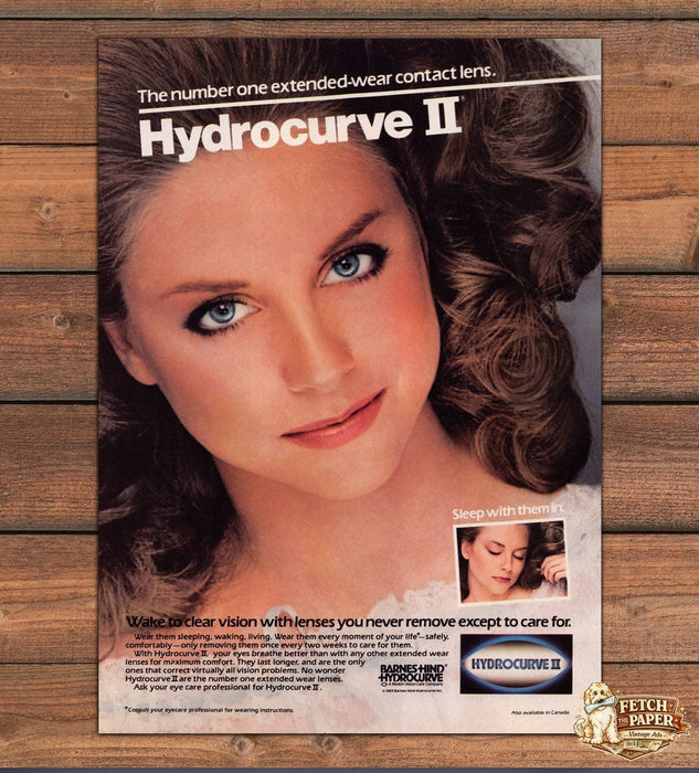 Hydrocurve II Extended Wear Contact Lenses Big Hair Print Ad 1983 1980s