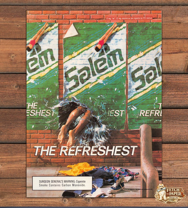 Salem Cigarettes The Refreshest Diving Legs Splash Pool Print Ad 1989 1980s