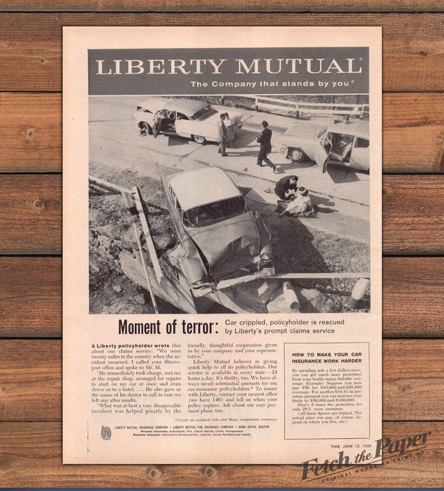 Liberty Mutual Insurance Moment Of Terror Car Crash Rescue Print Ad 1959 1950s