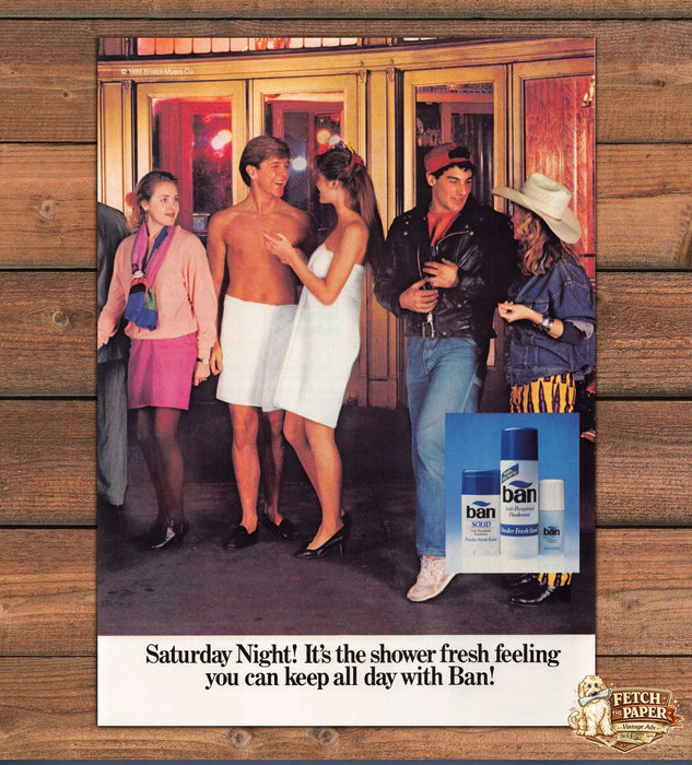 Ban Saturday Night Shower Fresh Couple In White Towels Print Ad 1989 1980s
