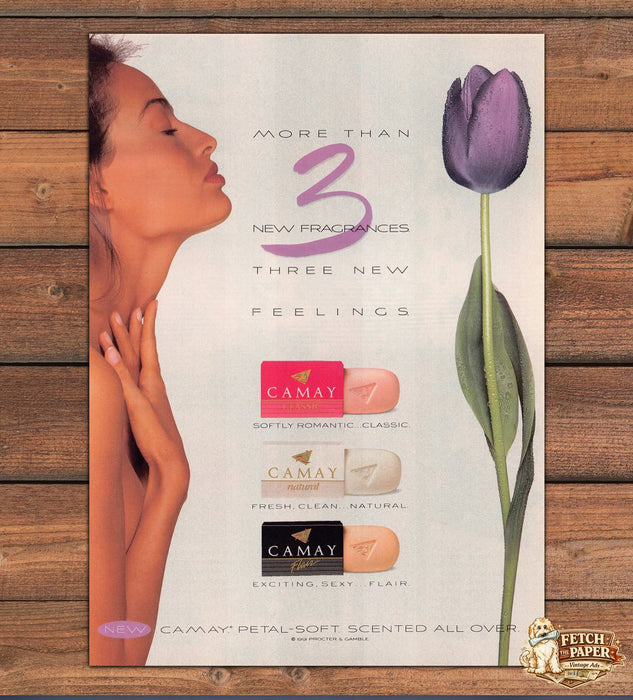 Camay Petal Soft 3 New Fragrances Classic Natural Flair Print Ad 1991 1990s