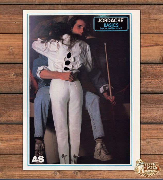 Jordache Basics White Jeans Denim Couple Pool Cue Print Ad 1988 1980s
