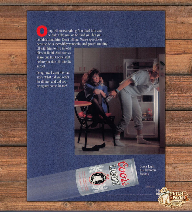 Coors Light Just Between Friends Kitchen Refrigerator Print Ad 1989 1980s