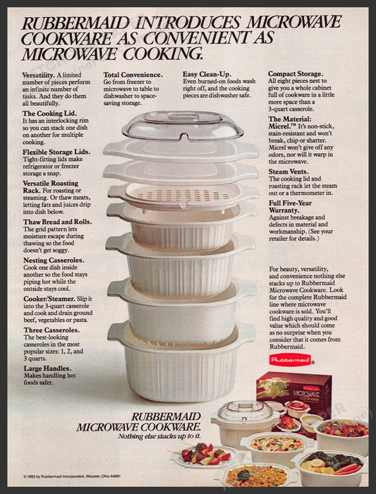 Rubbermaid 1980s Magazine Print Advertisement Ad 1983 Microwave Cookware Stacks