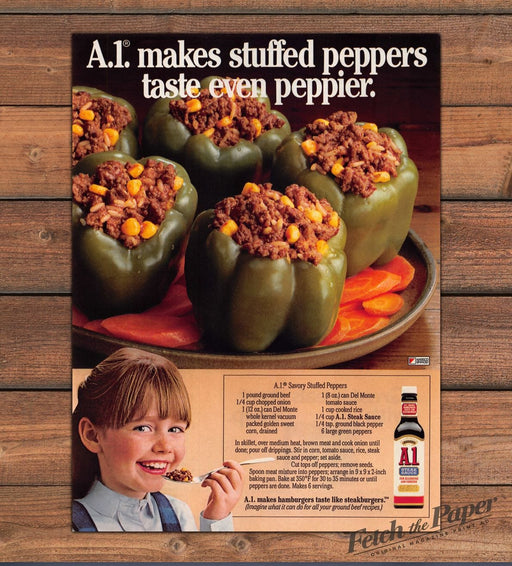 A.1. Steak Sauce Stuffed Peppers Recipe Freckled Girl Print Ad 1987 1980s