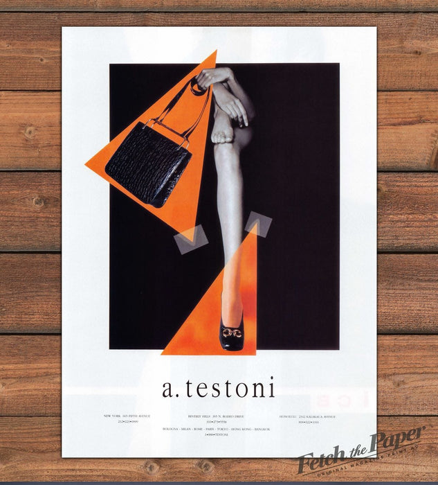 a. testoni Black Handbag and Pump Orange Triangles Leg Print Ad 1997 1990s