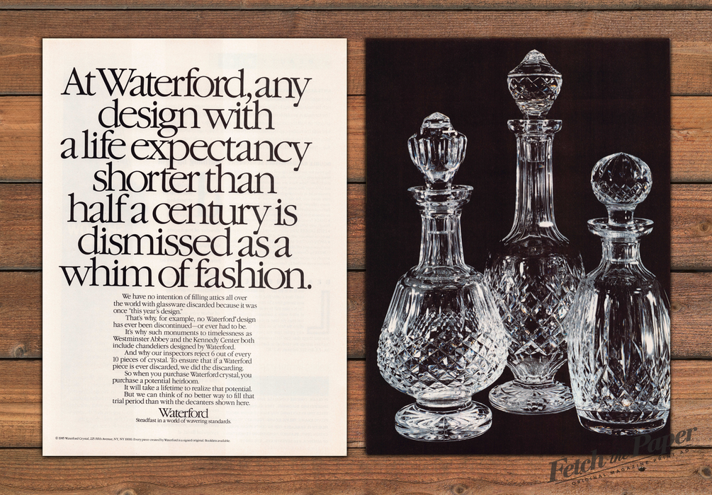 Waterford Crystal Decanters Timeless Design Print Ad 1985 1980s (2pgs)