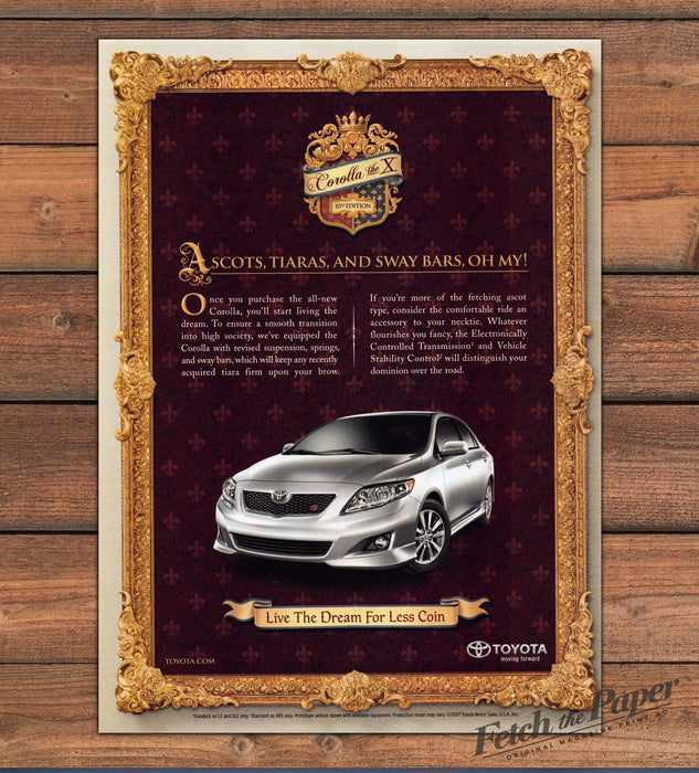 Toyota Corolla 10th Edition Ascots Tiaras Sway Bars Frame Print Ad 2008 2000s