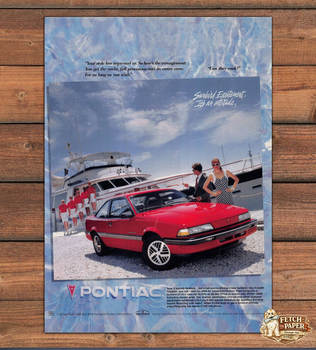Pontiac Sunbird Excitement Yacht Red Car Marina Attitude Print Ad 1990 1990s