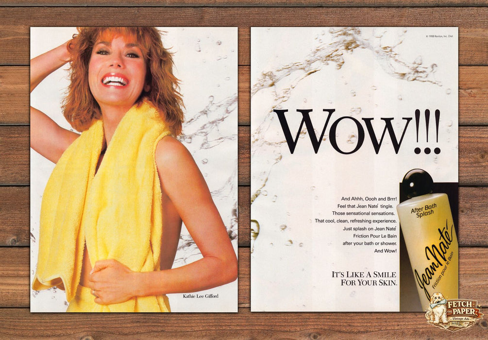 Revlon Jean Nate Wow After Bath Kathie Lee Gifford Print Ad 1988 1980s (2pgs)
