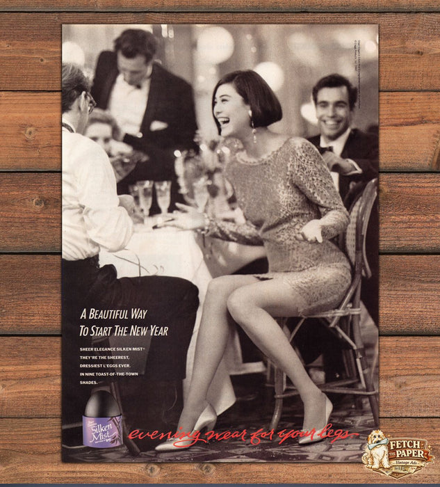 L'eggs Silken Mist Evening Wear for Legs Dinner Party Print Ad 1990 1990s