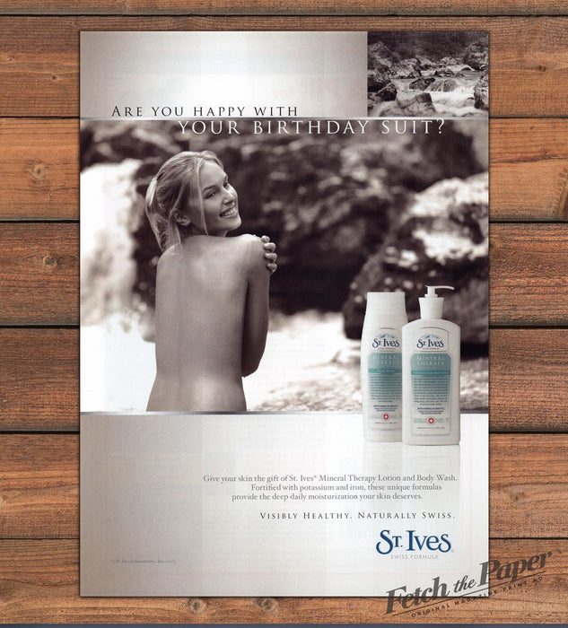 St. Ives Mineral Therapy Birthday Suit Bare Back Waterfall Print Ad 2008 2000s