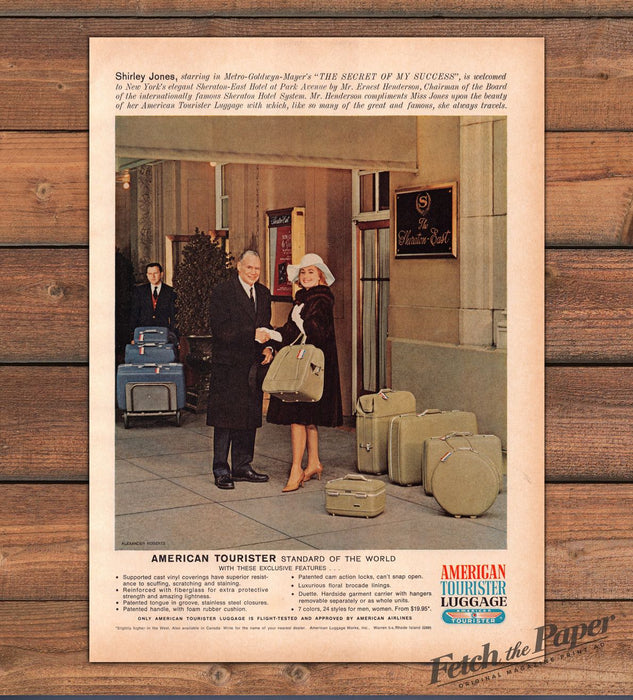 American Tourister Luggage Shirley Jones Sheraton-East Hotel Print Ad 1965 1960s