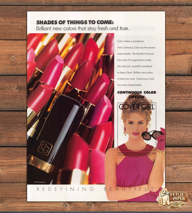 Cover Girl Continuous Color Lipstick Rachel Hunter Print Ad 1991 1990s