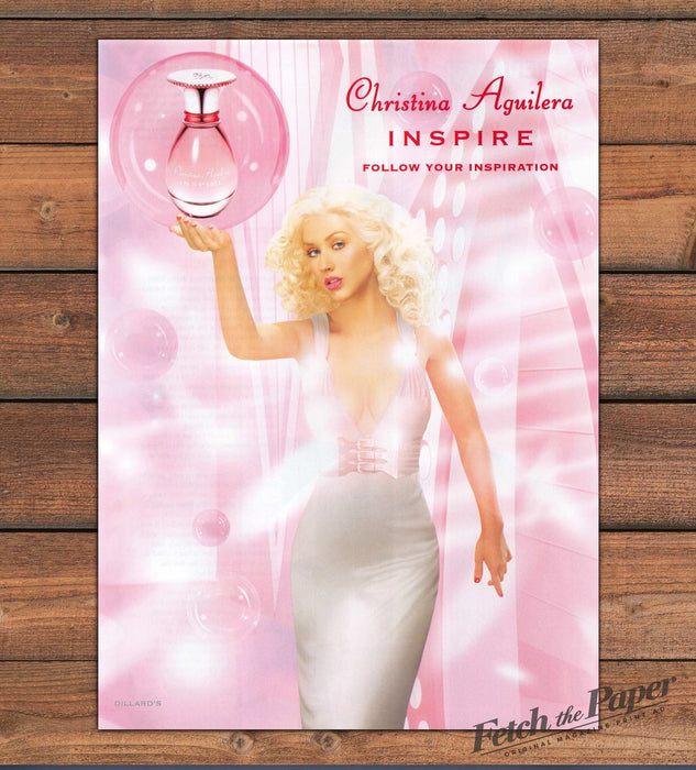 Christina Aguilera Inspire Perfume Blonde Curls White Dress Print Ad 2008 2000s