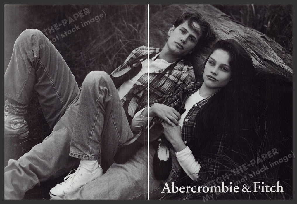 Abercrombie & Fitch 1990s Print Advertisement (2 page) 1995 Young Couple Fetch the Paper!