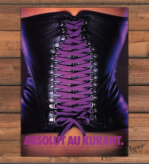 Absolut Au Kurant Vodka Black Leather Corset Purple Laces Print Ad 1997 1990s