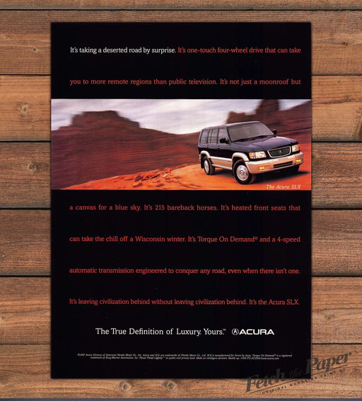 Acura SLX SUV Desert Red Rock Four-Wheel Drive Print Ad 1998 1990s