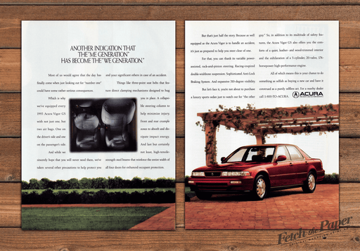 Acura Vigor GS Red Sedan Me Generation We Generation Print Ad 1993 1990s (2pgs)