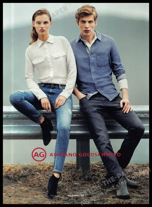 Adriano Goldschmied 2010s Magazine Print Ad 2013 Couple Sitting on Guardrail