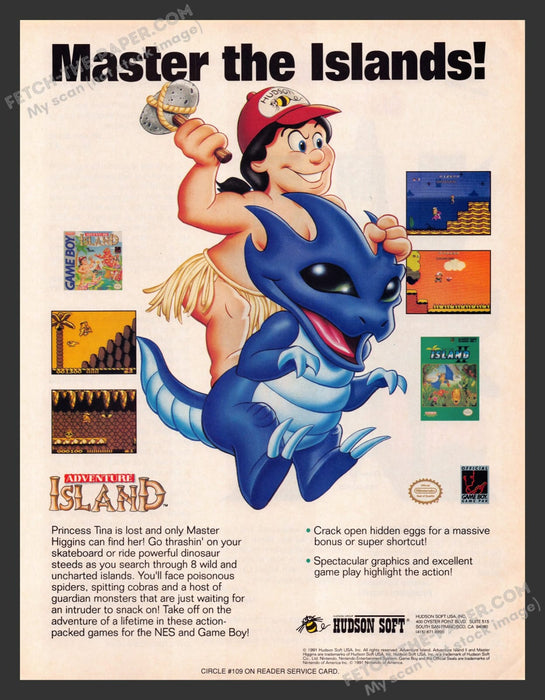 Adventure Island Video Game 1990s Print Advertisement Ad 1991