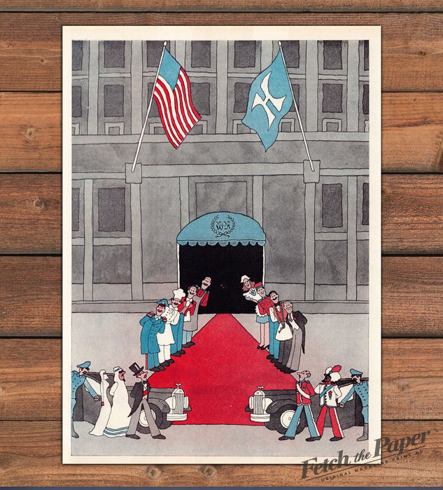 Lionel Kalish The Waldorf-Astoria Red Carpet Magazine Illustration 1977 1970s