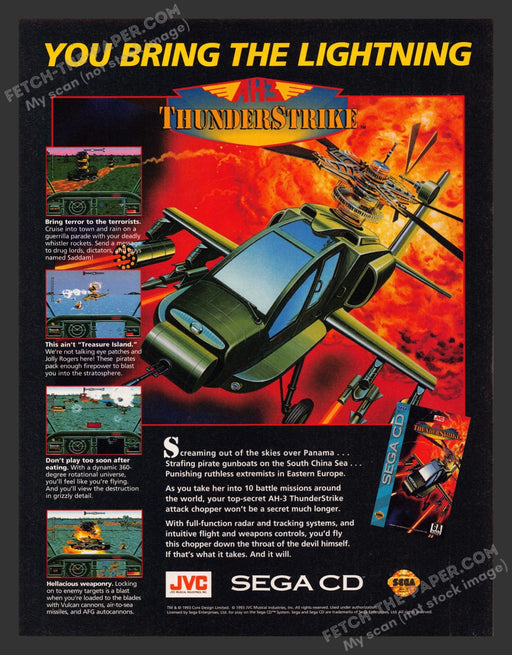 AH-3 Thunder Strike Video Game 1990s Print Advertisement Ad 1991