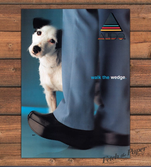 Aldo "Walk The Wedge" Jack Russell Terrier Dog Wedge Print Ad 1998 1990s