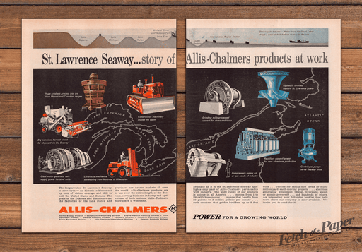 Allis-Chalmers St. Lawrence Seaway Great Lakes Map Print Ad 1959 1950s (2pgs)