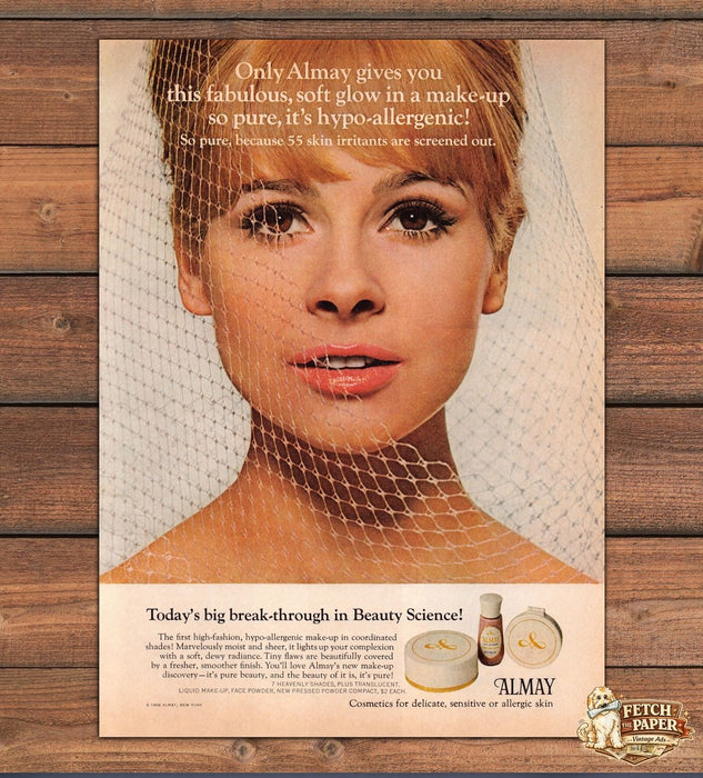 Almay Hypo-Allergenic Makeup Veil Model Beauty Science Print Ad 1966 1960s