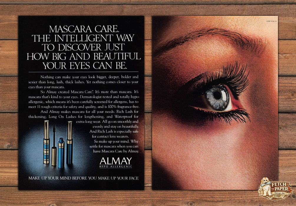 Almay Mascara Care Hypoallergenic Big Beautiful Eyes Print Ad 1981 1980s (2pgs)