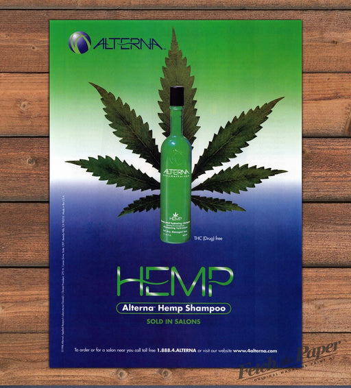 Alterna Hemp Shampoo Bottle and Hemp Leaf Print Ad 1998 1990s