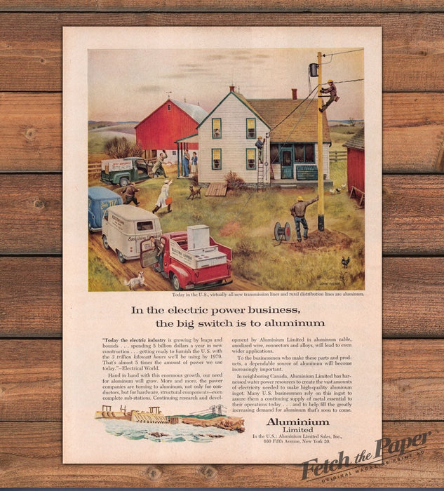 Aluminium Limited Big Switch To Aluminum Farm Lineman Power Print Ad 1959 1950s